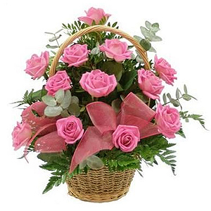 Blushing Hue - 12 Stems In Basket
